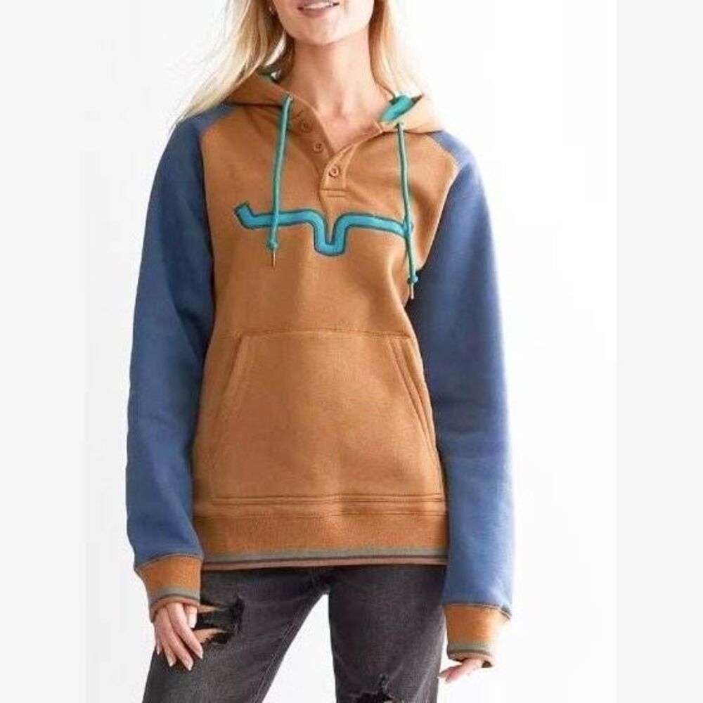 Kimes Ranch Hoodie Loose Fit Henley Amigo Brown Small Western Cowgirl Rodeo NFR
